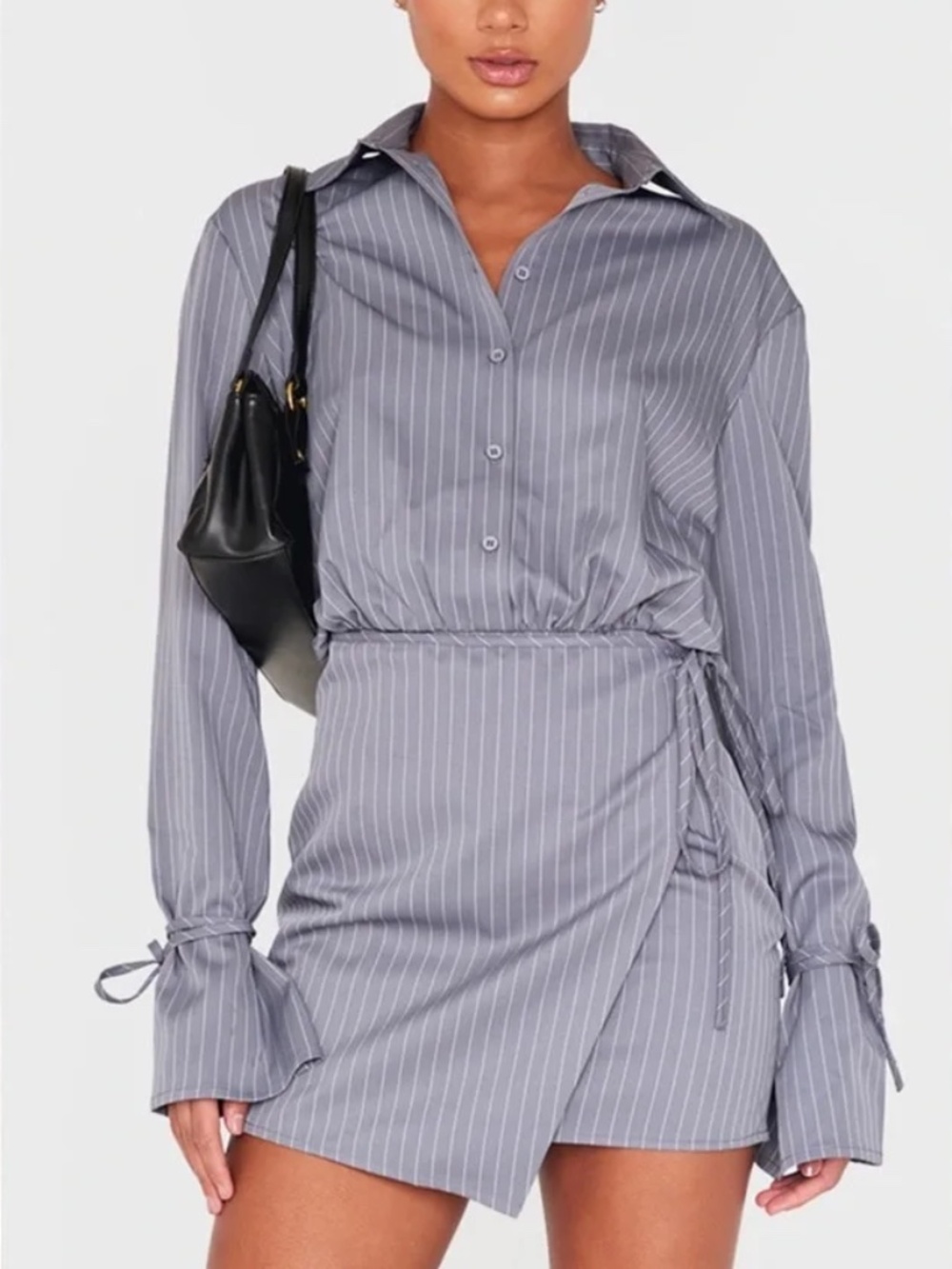 PrettyLittleThing Gray Pinstripe Shift Mini Dress Size 6 NWT